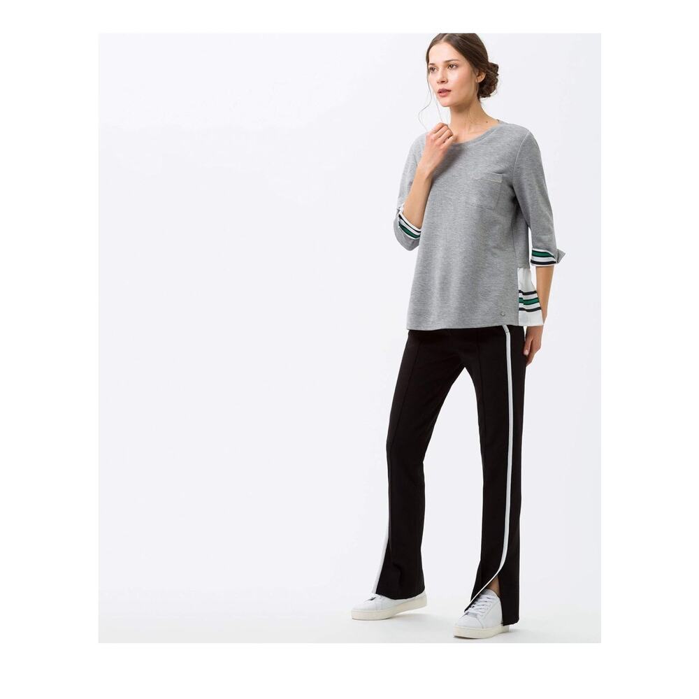 Brax Striped Grey Green Blue Ruffle Cuffed Crew Top 36 Cotton‎ - Picture 3 of 11